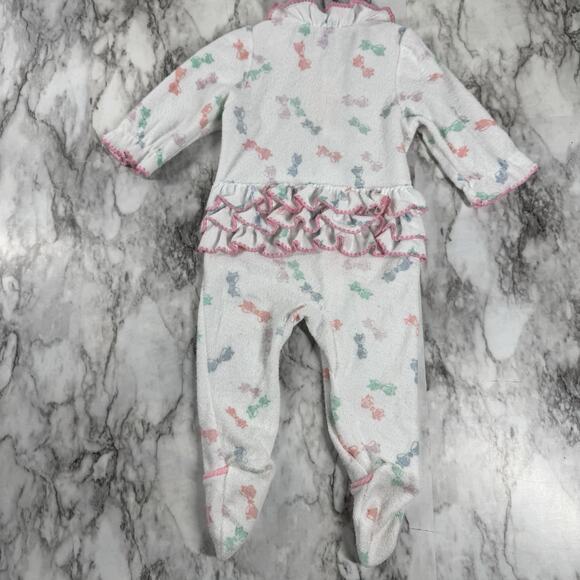 VTG Carters Baby 3-6M Collared Bow Print Ruffle Bottom Terrycloth Romper Sleeper - Picture 5 of 7